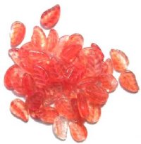 50 14mm Marble Crystal Red & Orange Leaf Beads